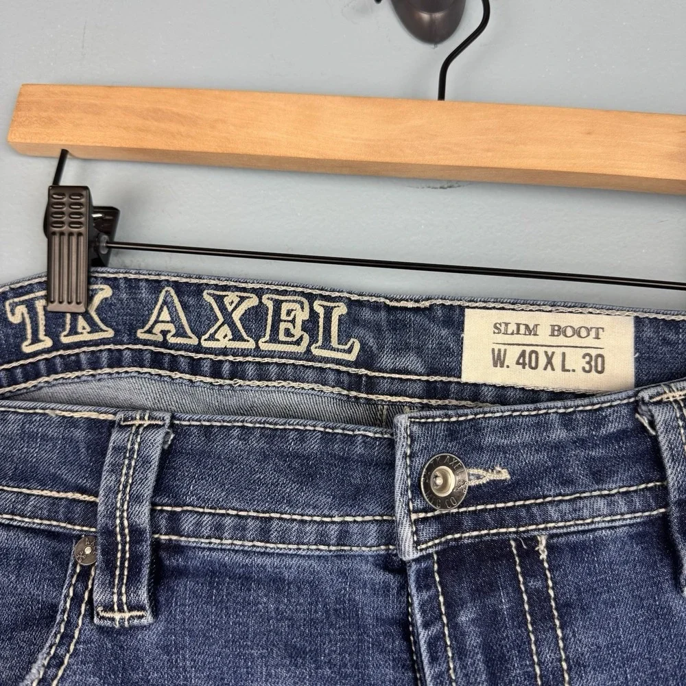 TK Axel Slim Boot Cut Jeans Thick Stitch Medium Blue‎ Jeans Men's Size 40x30